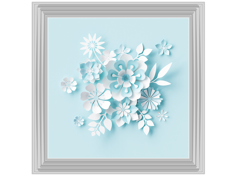3D White Paper Flowers on Blue Background