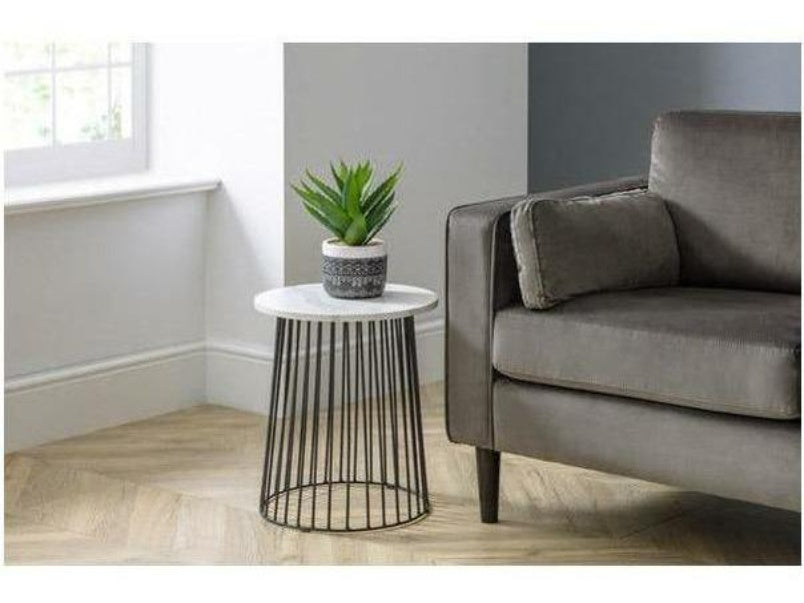 Broadway Round Satin White Marble Lamp Table Broadway Round Satin White Marble Lamp Table