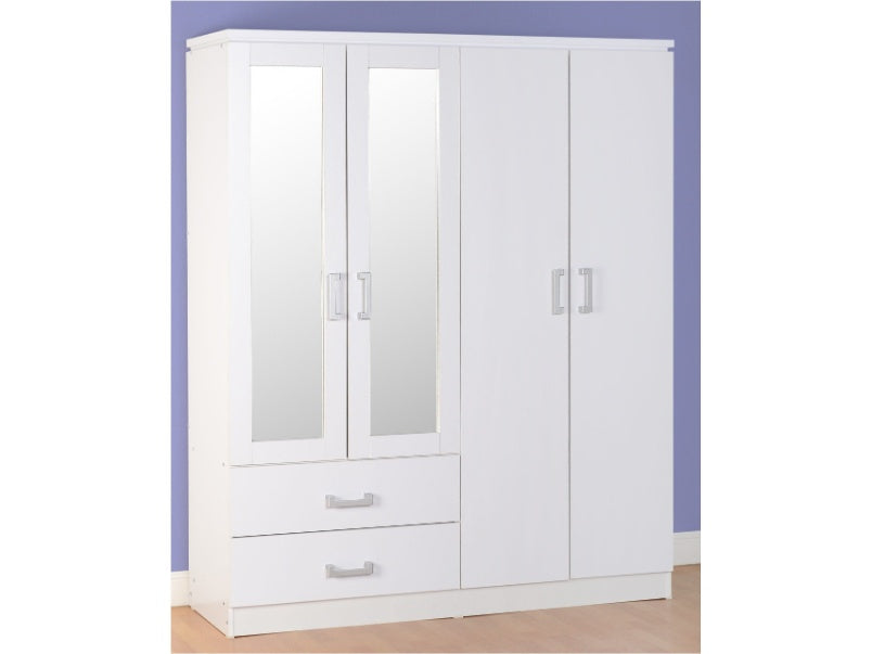 Charles 4 Door 2 Drawer Mirrored Wardrobe White