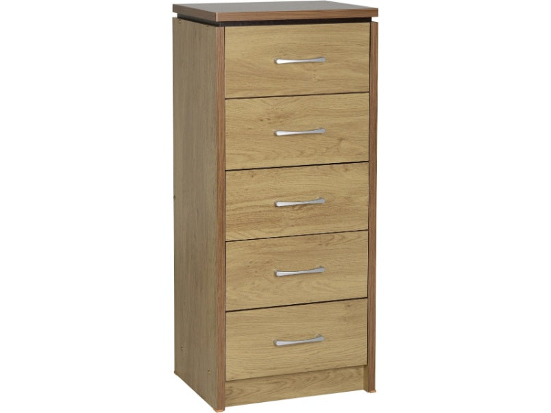 Charles 5 Drawer Narrow Chest Oak Effect Veneer Charles 5 Drawer Narrow Chest Oak Effect Veneer