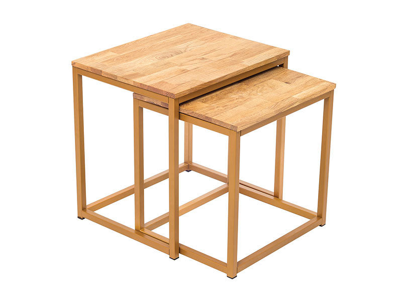 Mirlelle Nest Of Tables Solid Oak Gold Metal Frame Mirlelle Nest Of Tables Solid Oak Gold Metal Frame