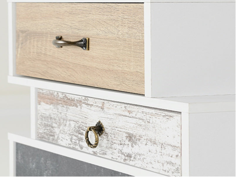 Nordic 3 Drawer Bedside White/Distressed Effect