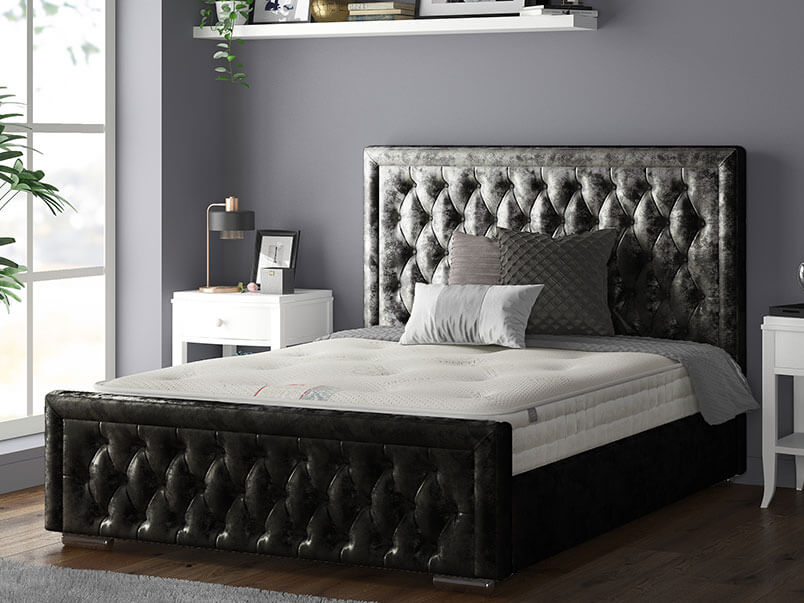Sandringham Bordered Chesterfield Bed Frame in Crushed Velvet | Godotti.com