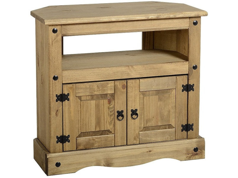 Corona Corner TV Cabinet in Distressed Waxed Pine Corona Corner TV Cabinet in Distressed Waxed Pine