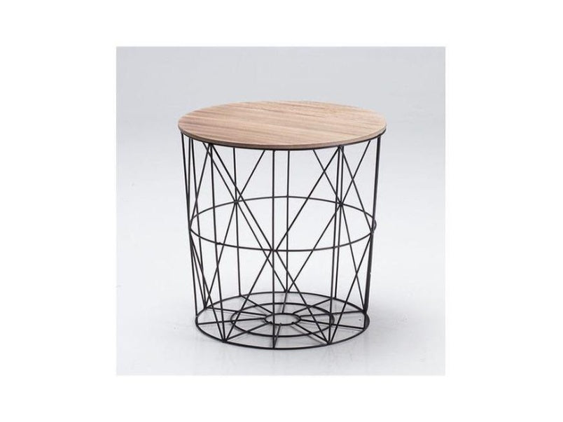 Cosmo Cage Table Black With Oak Finish Top