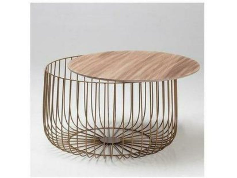 Enzo Large Cage Coffee Table Oak Marble Top Gold Frame Enzo Large Cage Coffee Table Oak Marble Top Gold Frame