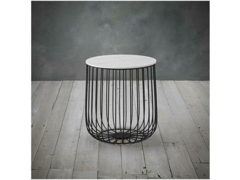 Enzo Small Cage Lamp Table Black Frame-Marble Top Enzo Small Cage Lamp Table Black Frame-Marble Top