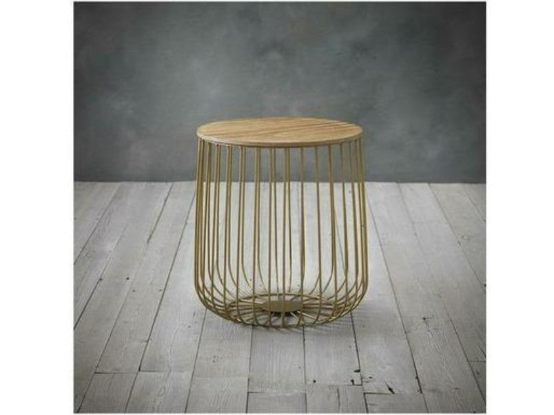 Enzo Small Cage Lamp Table Gold Frame Oak Marble Top Enzo Small Cage Lamp Table Gold Frame Oak Marble Top