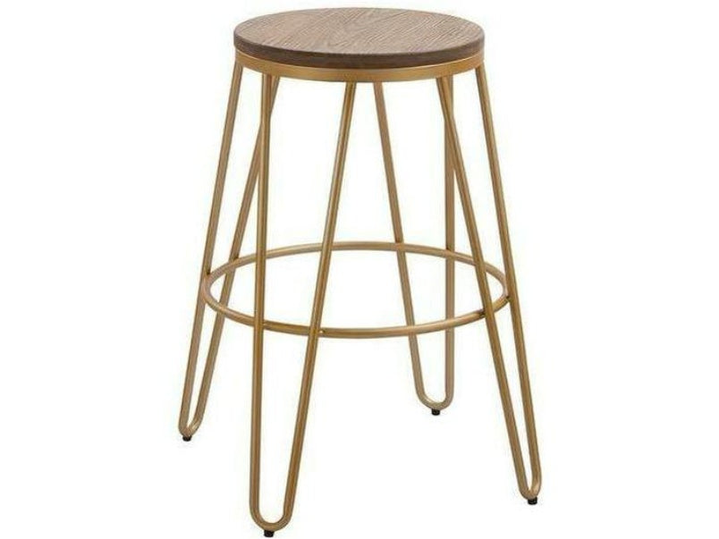 Ikon Wood Seat With Gold Effect Hairpin Legs Bar Stool