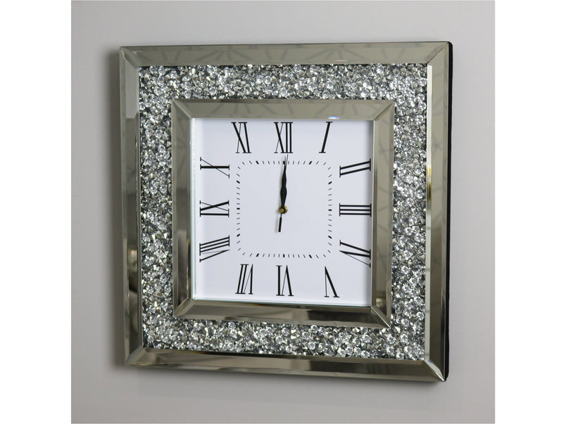Square Mocka Silver Glass Diamond Crush Clock