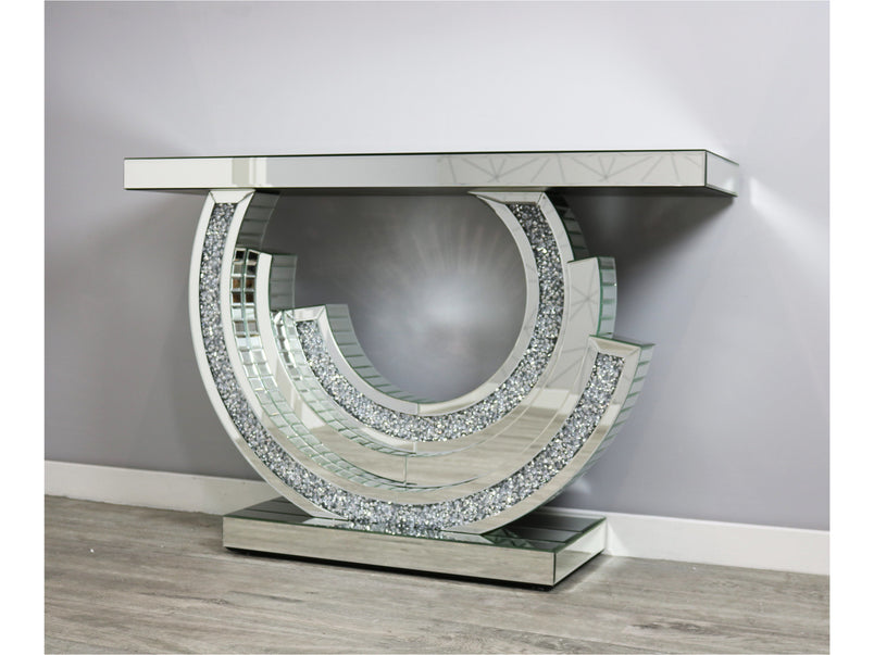 Mocka Silver Glass Crescent Console Table