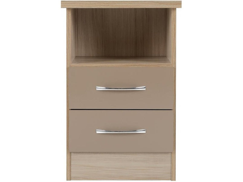 Nevada 2 Drawer Bedside in Oyster Gloss Light Oak Effect Veneer Nevada 2 Drawer Bedside in Oyster Gloss Light Oak Effect Veneer