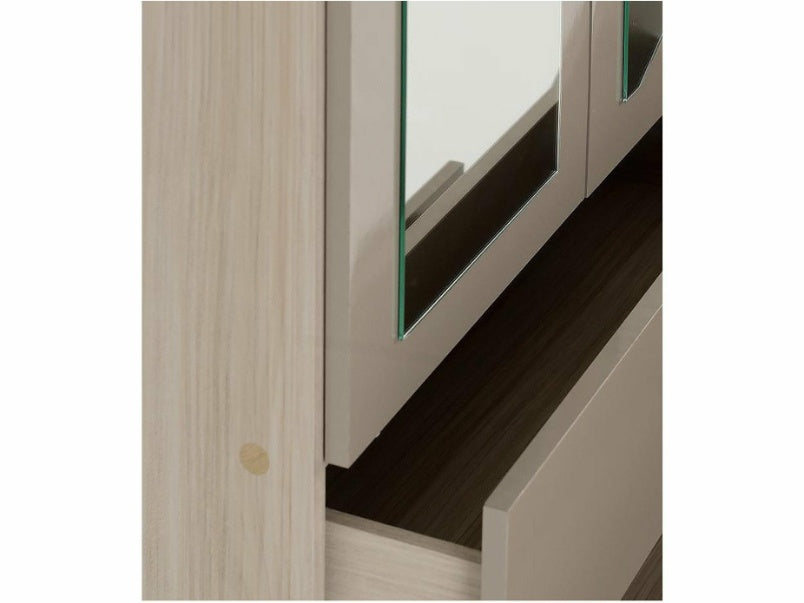 Nevada 3 Door 2 Drawer Mirrored Wardrobe in Oyster Gloss Light Oak Effect Veneer