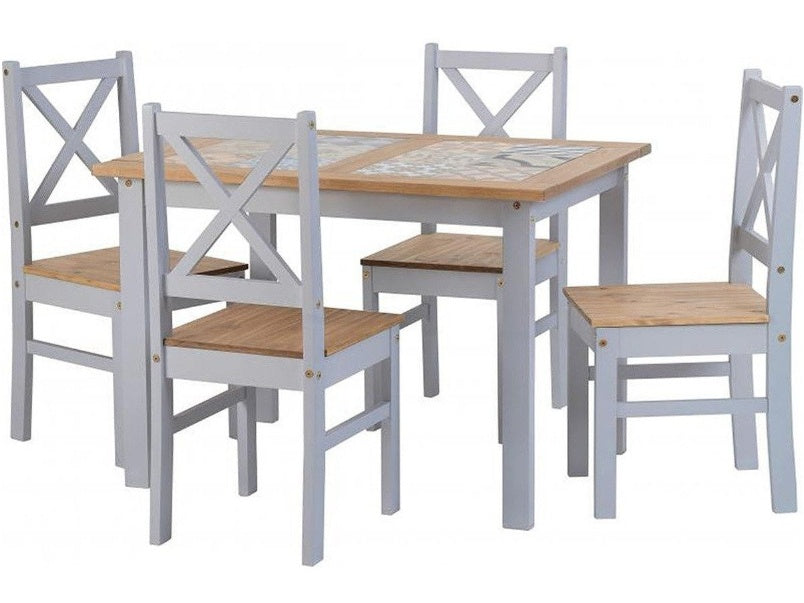 Salvador 1+4 Tile Top Dining Set in Slate Grey Distressed Waxed Pine