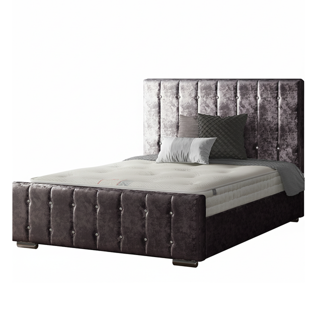 Anastasia Striped Bed Frame with Diamonds in Crushed Velvet