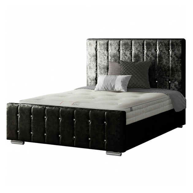 Anastasia Striped Bed Frame with Diamonds in Crushed Velvet