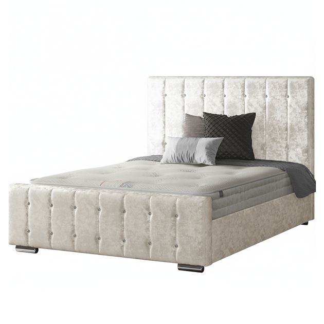 Anastasia Striped Bed Frame with Diamonds in Crushed Velvet