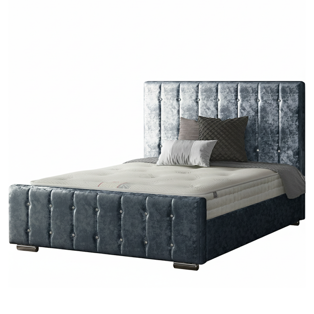 Anastasia Striped Bed Frame with Diamonds in Crushed Velvet