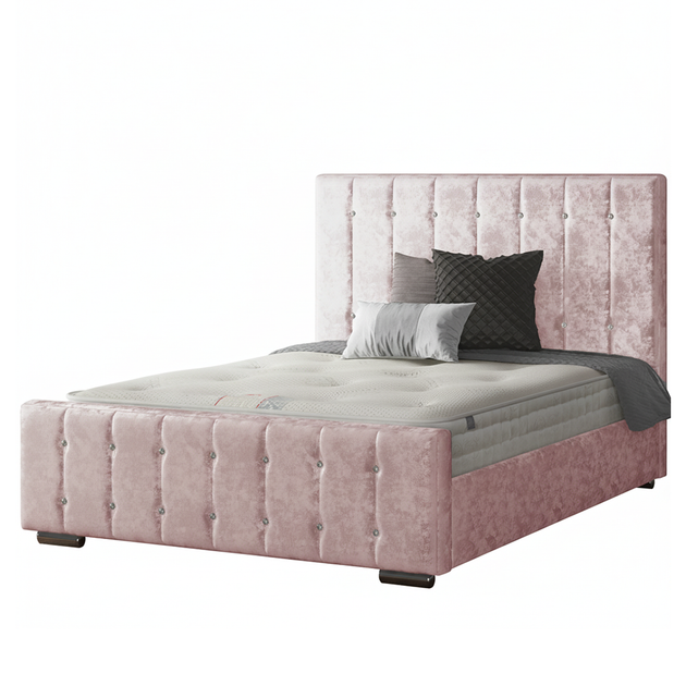 Anastasia Striped Bed Frame with Diamonds in Crushed Velvet