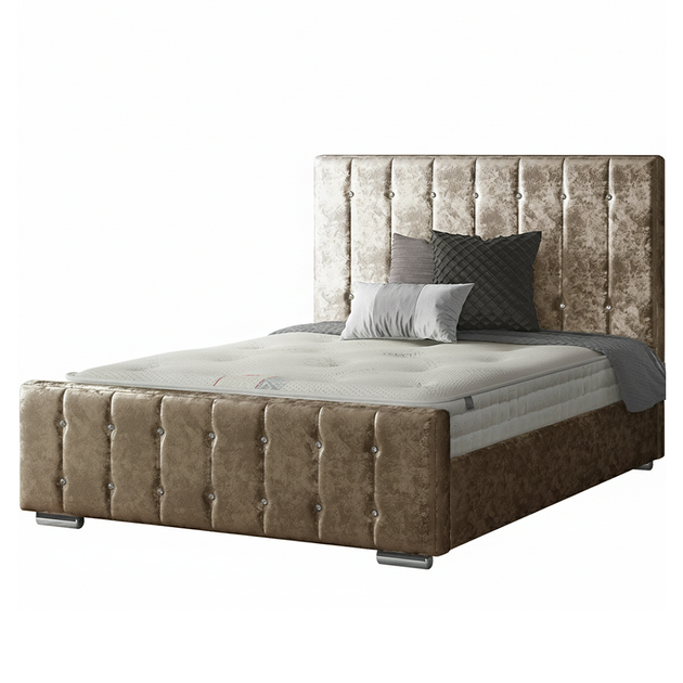 Anastasia Striped Bed Frame with Diamonds in Crushed Velvet