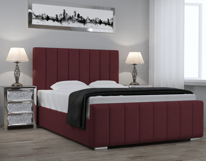 Nala Striped Bed Frame in Plush Velvet Burgundy