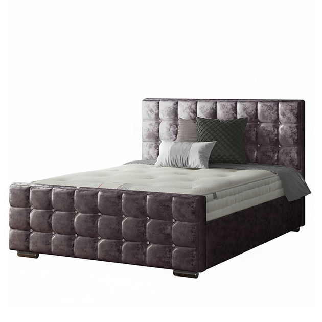 Cube Chesterfield Bed Frame with Diamonds in Crushed Velvet