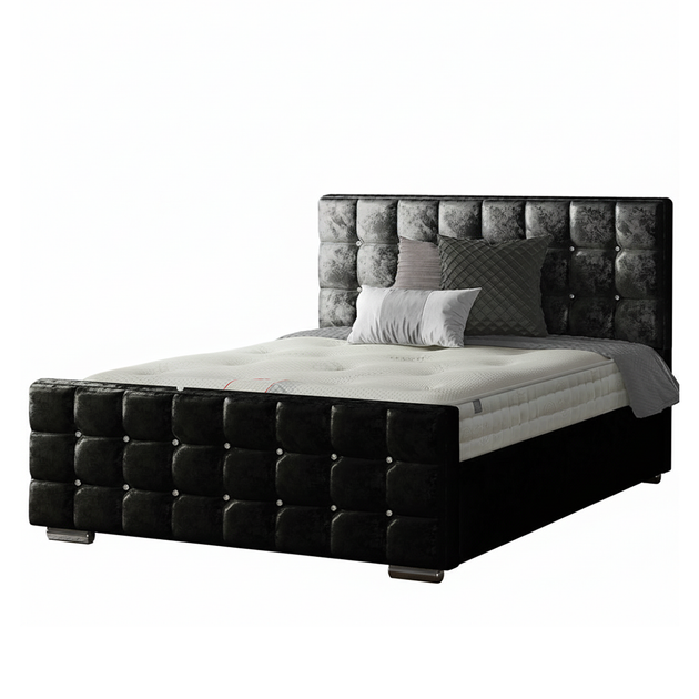 Cube Chesterfield Bed Frame with Diamonds in Crushed Velvet