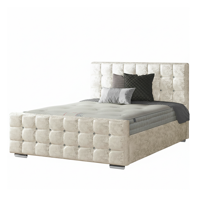 Cube Chesterfield Bed Frame with Diamonds in Crushed Velvet
