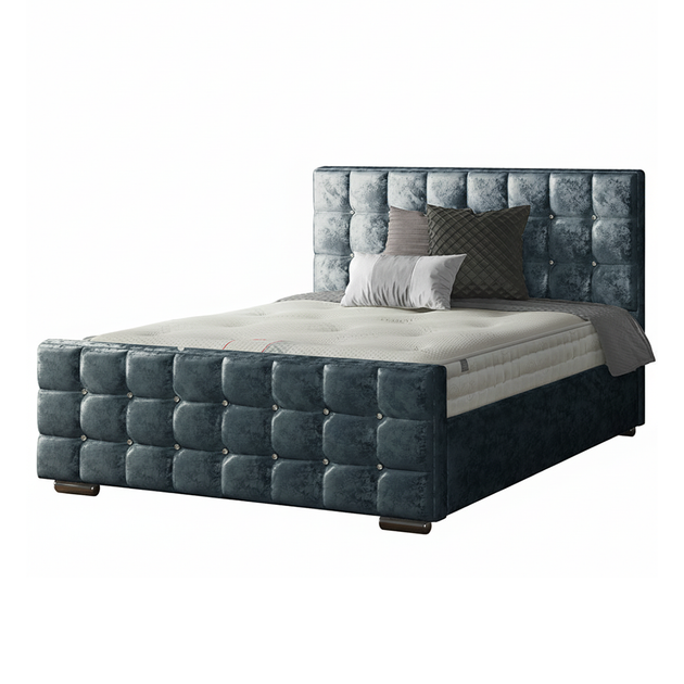 Cube Chesterfield Bed Frame with Diamonds in Crushed Velvet