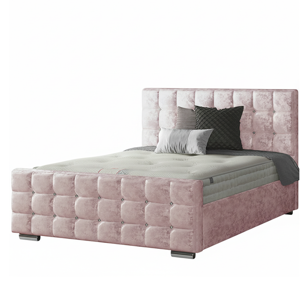 Cube Chesterfield Bed Frame with Diamonds in Crushed Velvet
