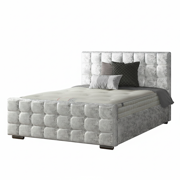 Cube Chesterfield Bed Frame with Diamonds in Crushed Velvet