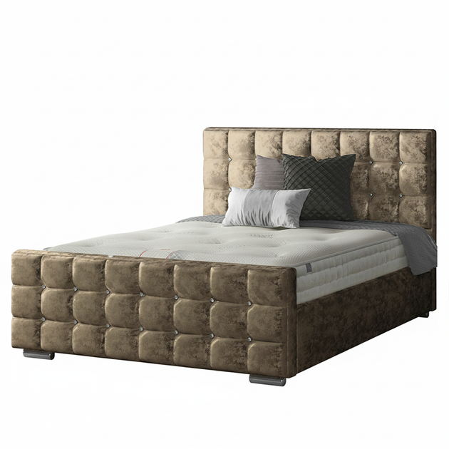 Cube Chesterfield Bed Frame with Diamonds in Crushed Velvet