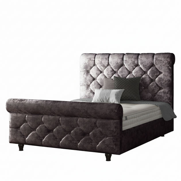 Jasmine Sleigh Bed Frame with Matching Buttons in Crushed Velvet Fabric