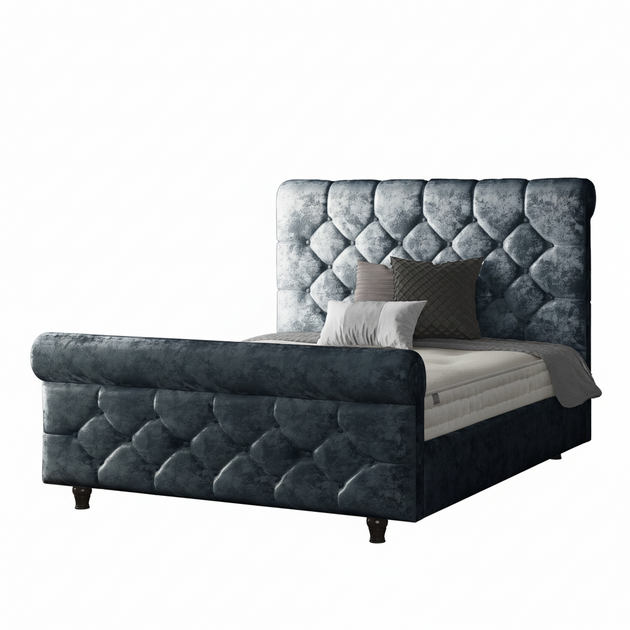 Jasmine Sleigh Bed Frame with Matching Buttons in Crushed Velvet Fabric