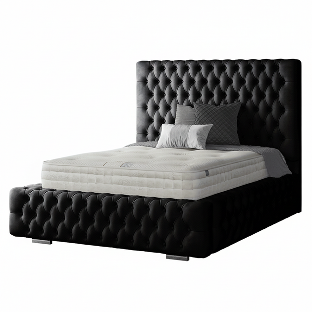 Royal Cushioned Chesterfield Bed Matching Buttons and Metal Feet in Plush Velvet