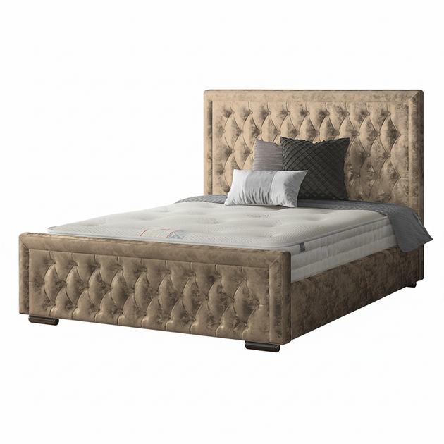 Sandringham Bordered Chesterfield Bed Frame with Matching Buttons in Crushed Velvet