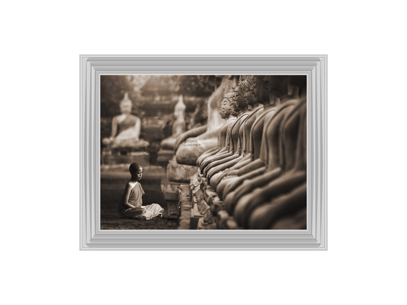 Young Buddhist Monk praying, Thailand (sepia)