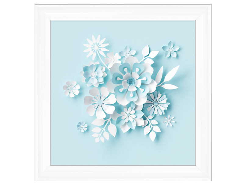 3D White Paper Flowers on Blue Background