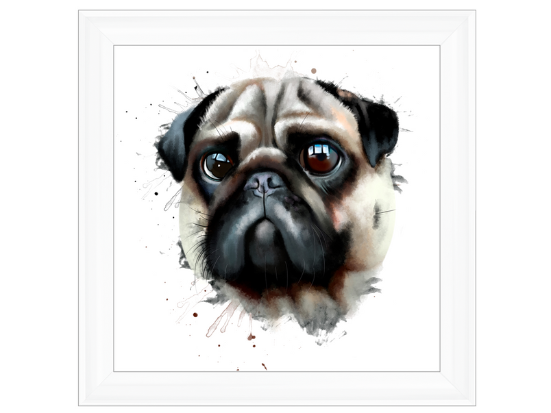 Portrait of a pug dog watercolor illustration