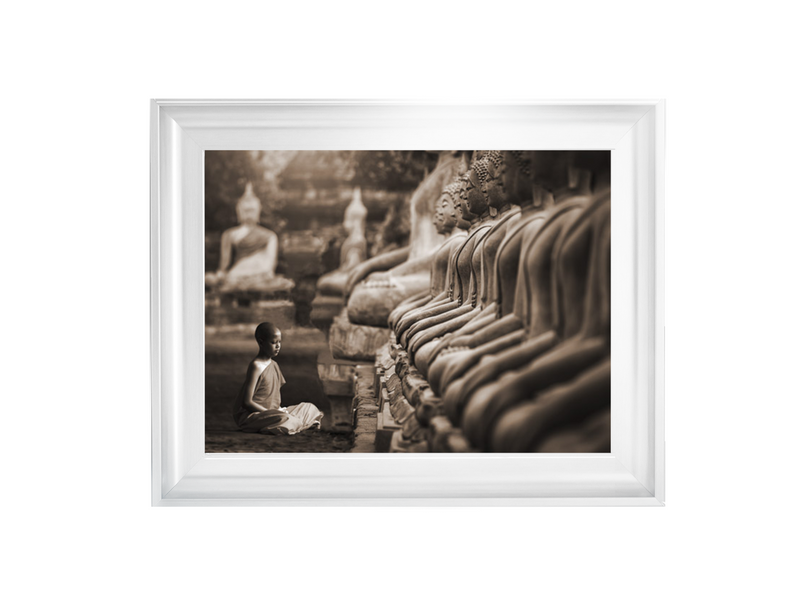 Young Buddhist Monk praying, Thailand (sepia)