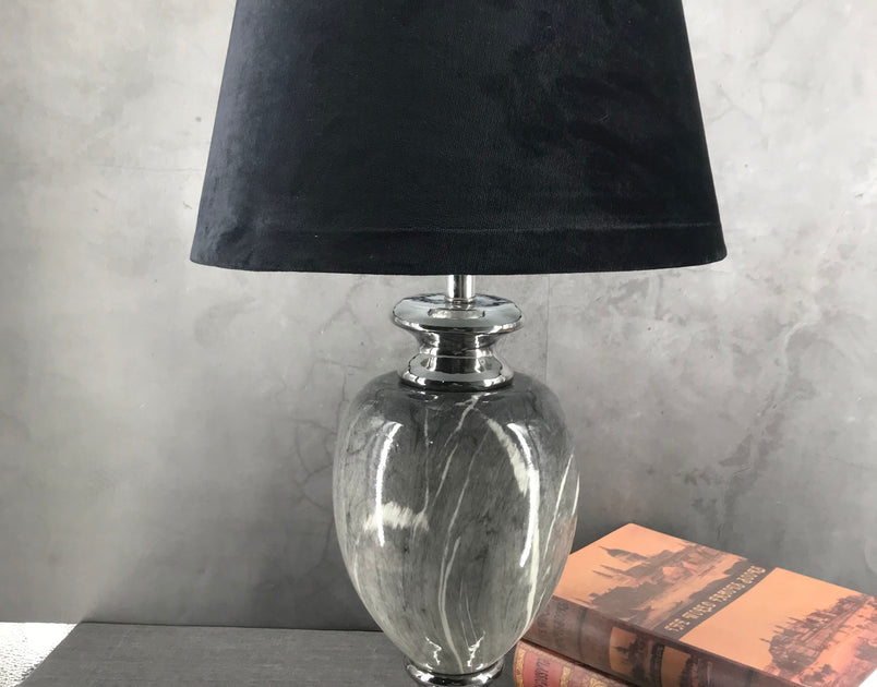 Medium Grey Marble Lamp Black