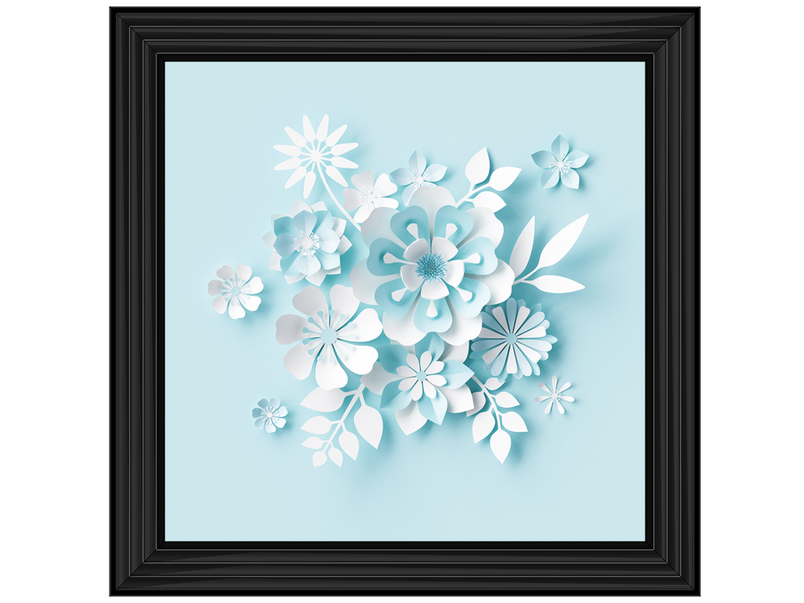 3D White Paper Flowers on Blue Background