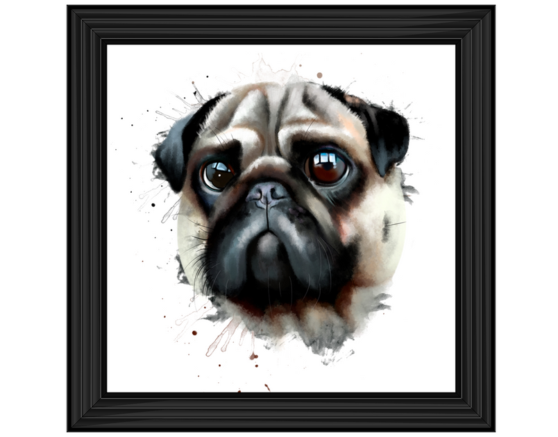 Portrait of a pug dog watercolor illustration