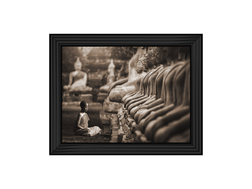 Young Buddhist Monk praying, Thailand (sepia)