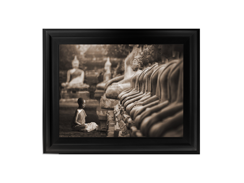 Young Buddhist Monk praying, Thailand (sepia)