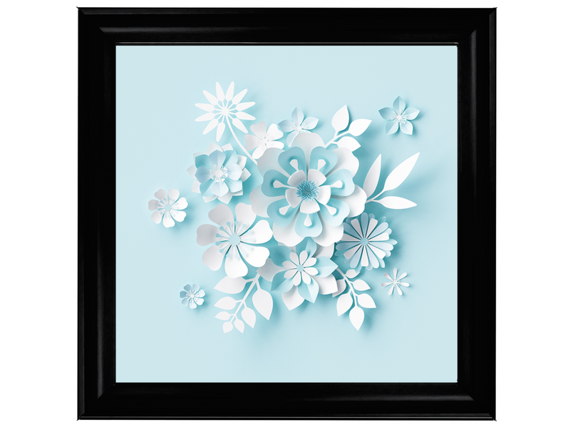 3D White Paper Flowers on Blue Background