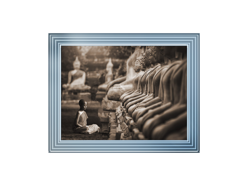 Young Buddhist Monk praying, Thailand (sepia)