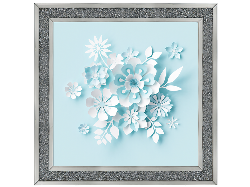 3D White Paper Flowers on Blue Background