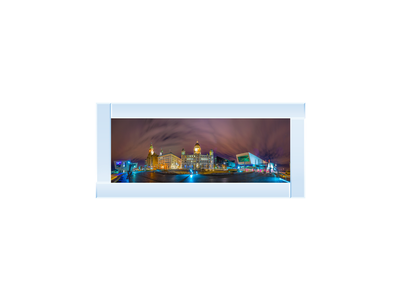 Night panorama of Three Graces and the museum of Liverpool