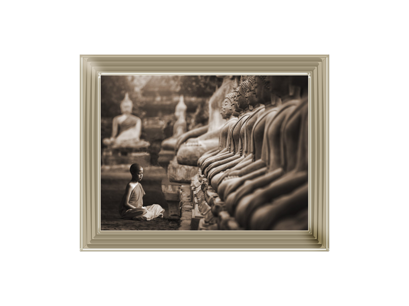 Young Buddhist Monk praying, Thailand (sepia)